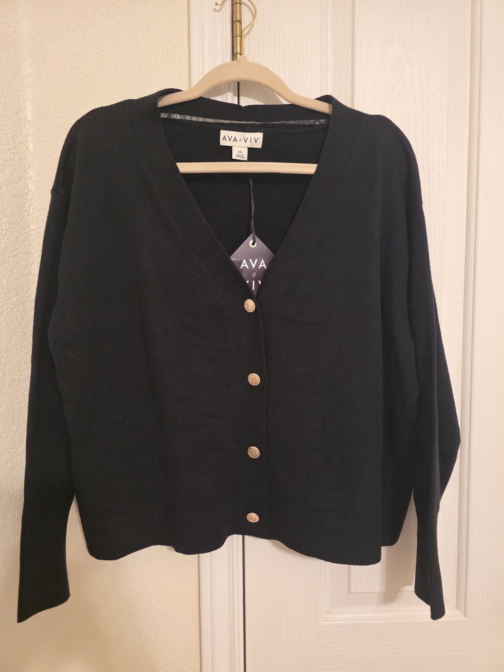 Ava & Viv Black V-Neck Button-Front Cardigan